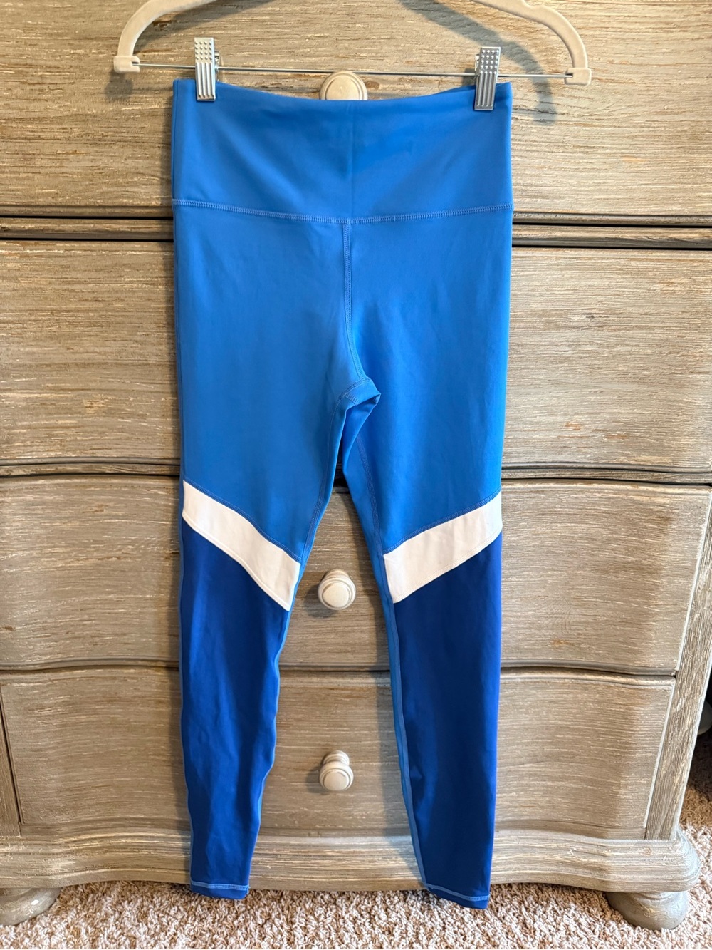 Women's Colorblock Athletic Leggings in Bright Blue with White Accent